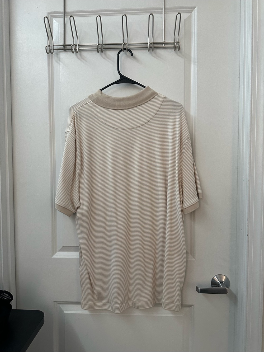 Banana Republic Men's Luxury Touch Light Beige Striped Polo - Picture 2 of 2